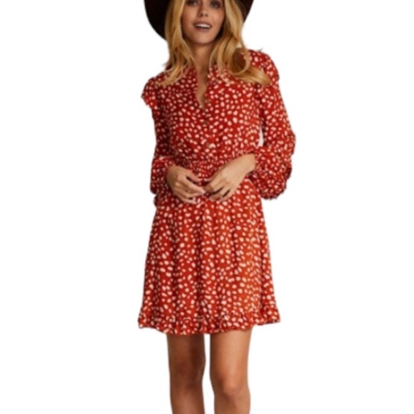 Miss Sparkling Long Sleeve Midi Dress In Red White Polka Dot. NWT! Sz L, XL,XXL - Picture 3 of 9